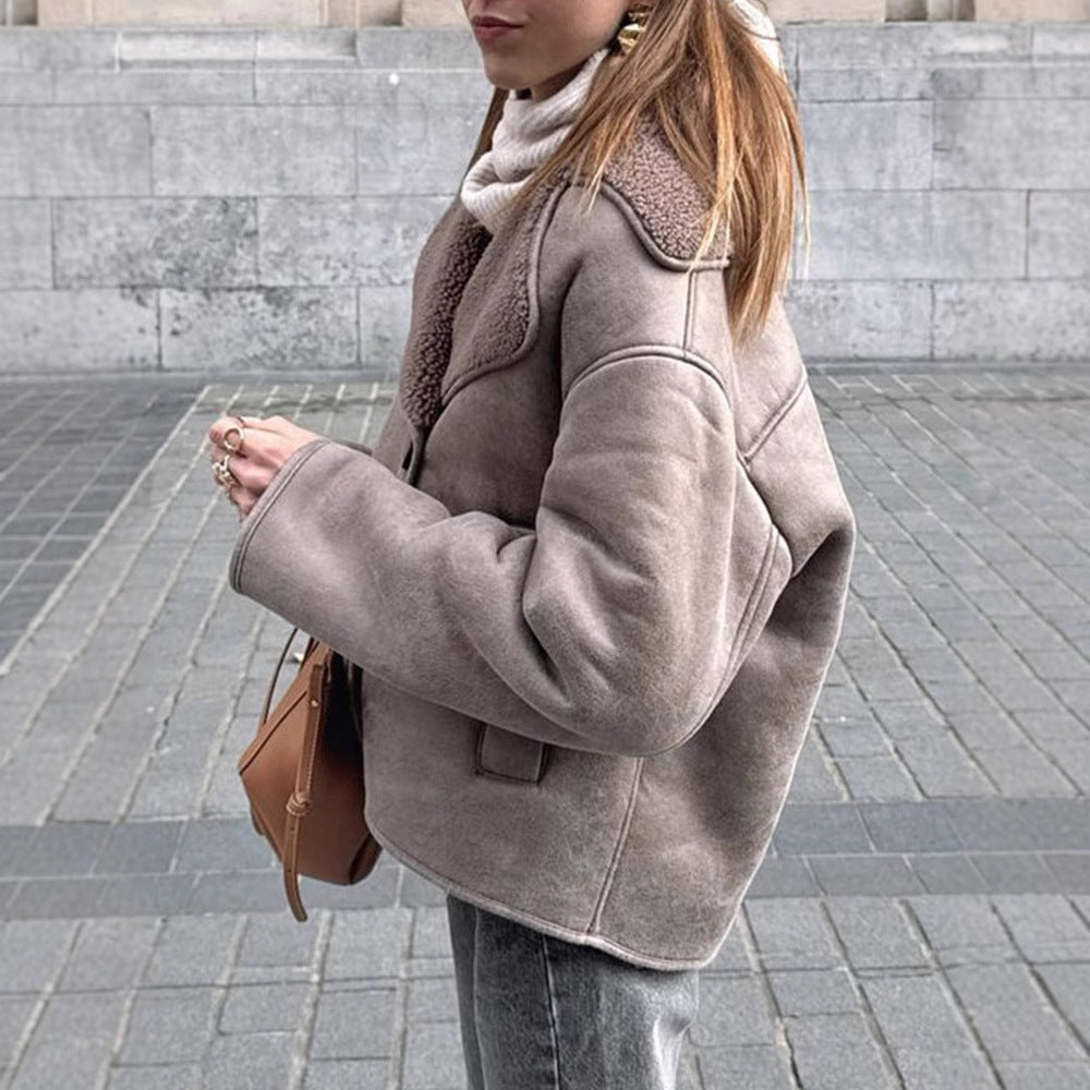 Oversized faux leather jacket for women with textured lining and relaxed fit Lune London