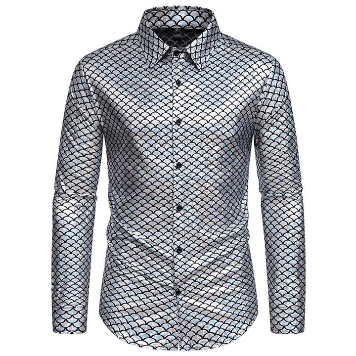 Men's Shimmering Long-Sleeve Shirt with Fish Scale Design Chic und Stil