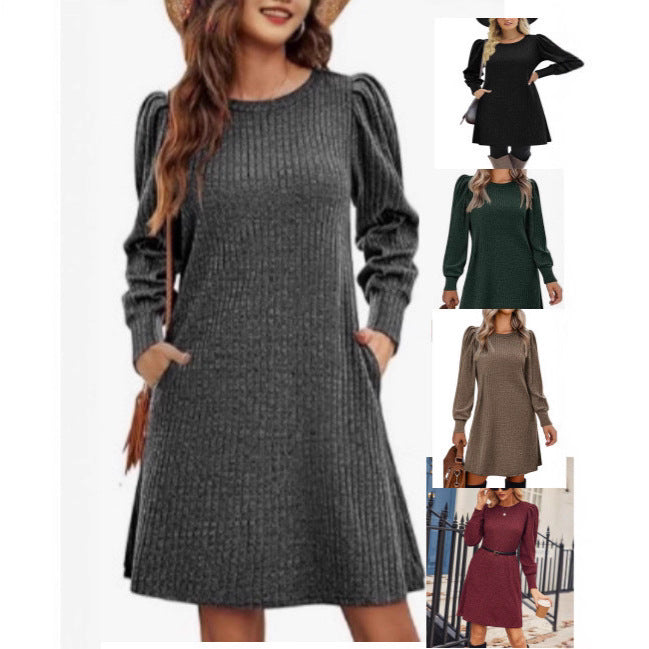 Sweater dress for women with ruffle details and side pockets Lune London