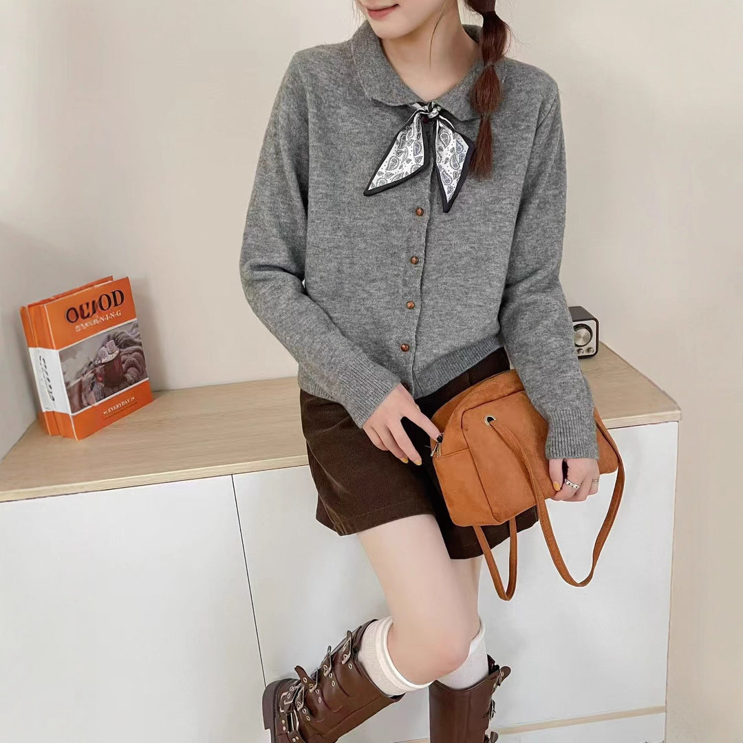 Knitted jacket for women with decorative collar and buttons Lune London