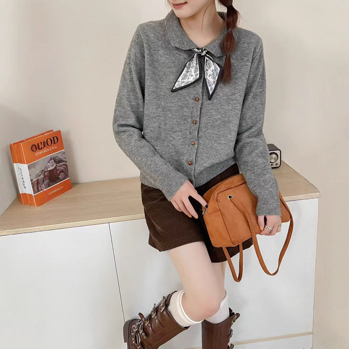Knitted jacket for women with decorative collar and buttons Lune London