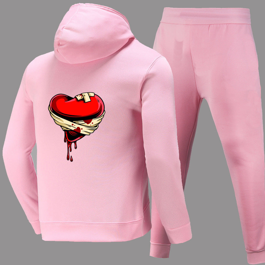 Ladies Hoodie and Jogging Pants Set with Creative Heart Pattern Lune London