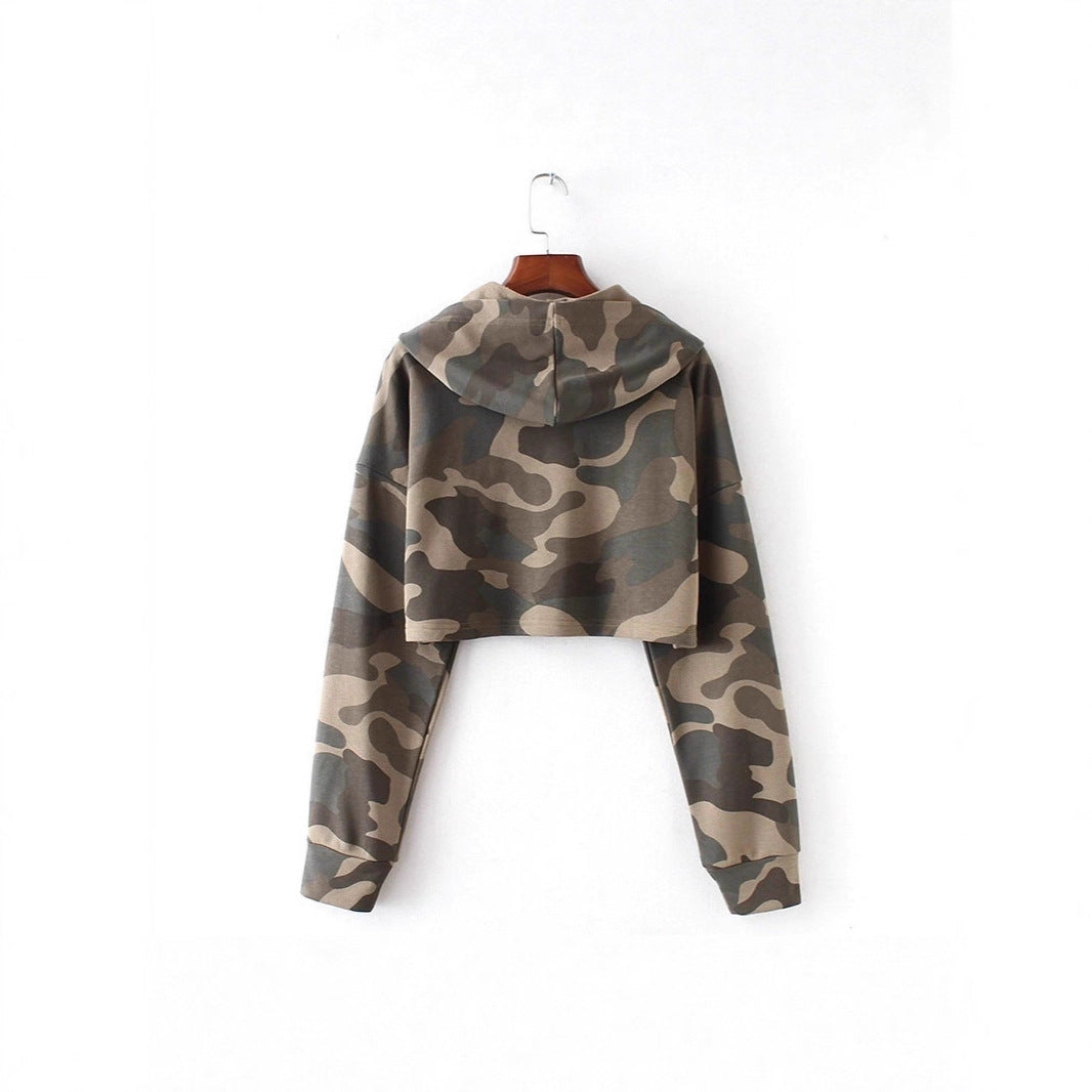 Cropped hoodie sweat top for women with modern camouflage design Lune London