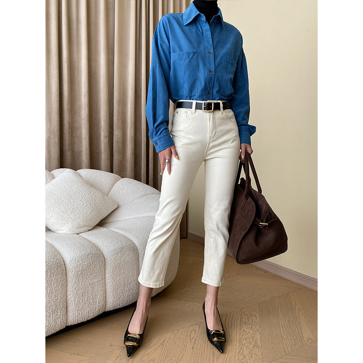 Women's High-Cut Jeans with Cuff Hem Chic & Stil
