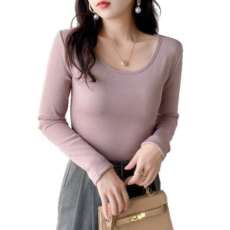 Ladies fashionable cropped long sleeve shirt with ribbed texture Chic & Stil