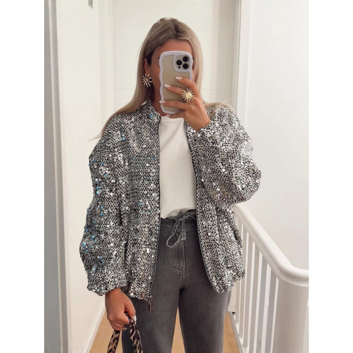Sparkling sequined jacket for women with a casual fit Lune London