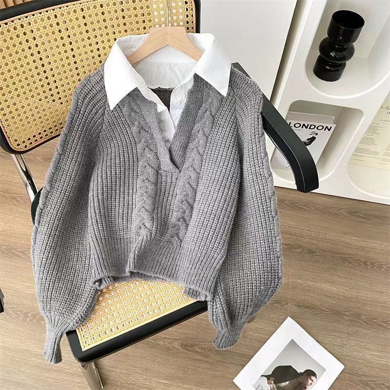 Pull en tricot épais pour femmes avec col en V et look fil Chic & Stil