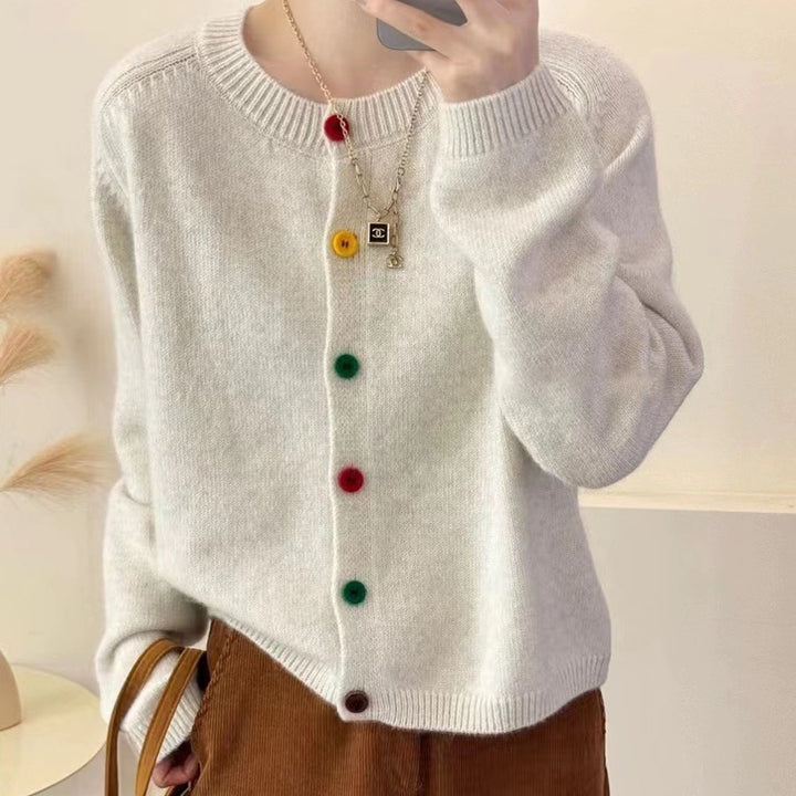 Ladies playful knitted vest with colorful button details Lune London