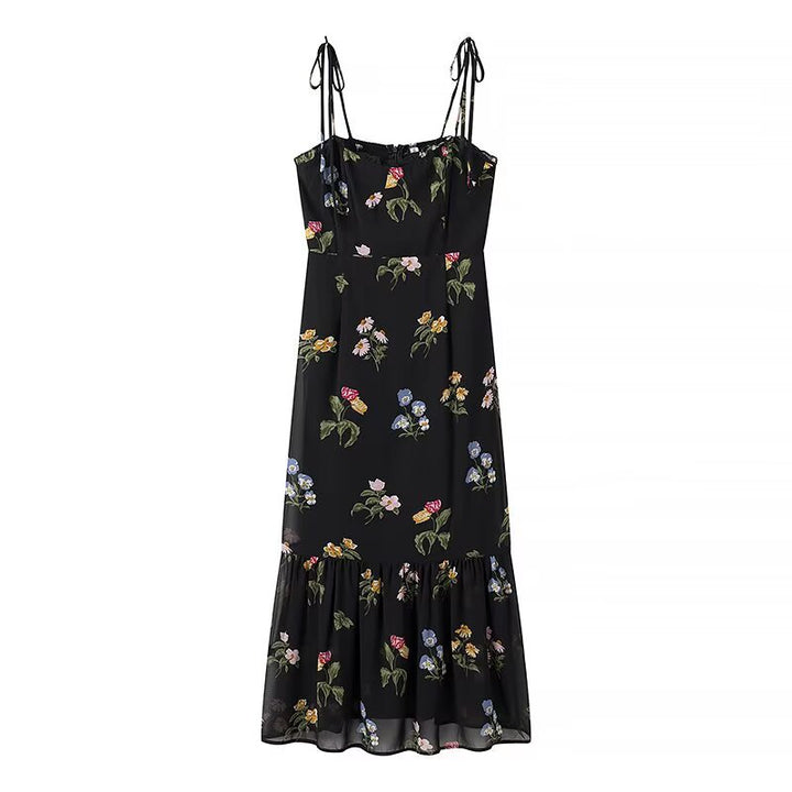 Maxi dress for women with floral design and adjustable spaghetti straps Lune London