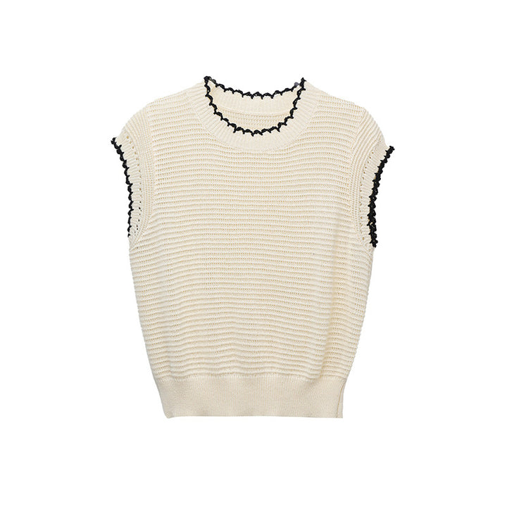 Top court à manches courtes en tricot pour femmes avec un motif texturé fin et des volants ludiques Chic & Stil