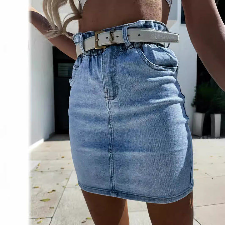 Women's denim skirt with high waist and fashionable belt Lune London