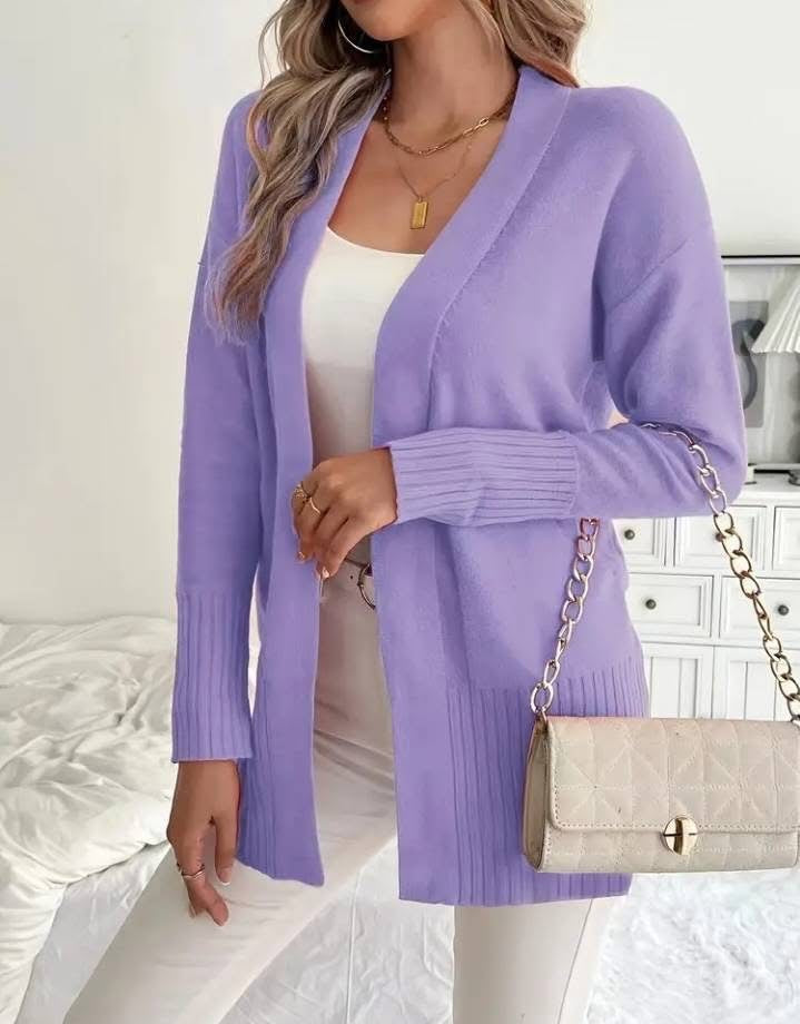 Ladies Long Knit Cardigan with fine ribbed details and a relaxed fit Lune London