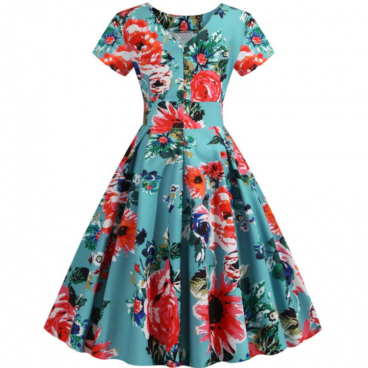 Robe florale midi pour femmes en tissu doux et jupe fluide Chic & Stil
