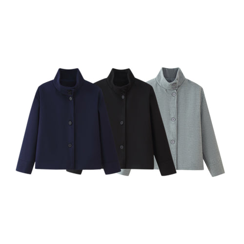 Quilted high collar jacket for women with practical pockets Lune London