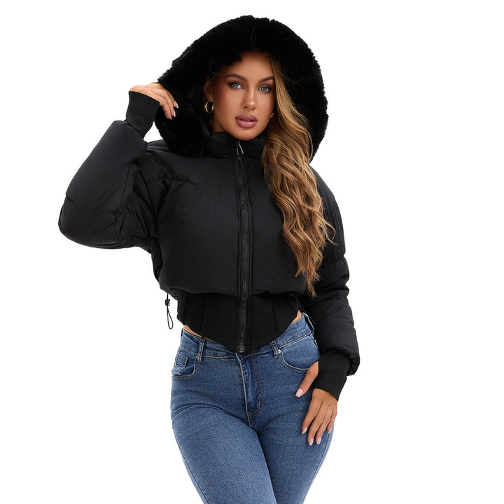 Women's Cropped Down Jacket with Removable Hood and Faux Fur Trim Lune London