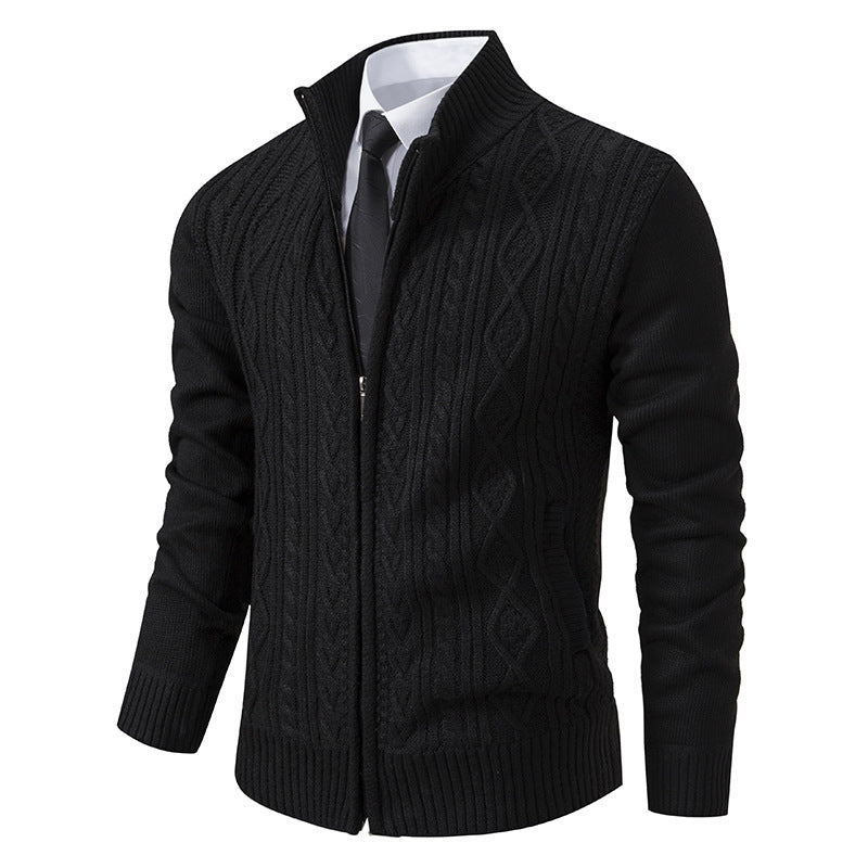 Knitted jacket for men with high collar and zipper Lune London