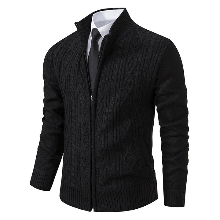 Knitted jacket for men with high collar and zipper Lune London