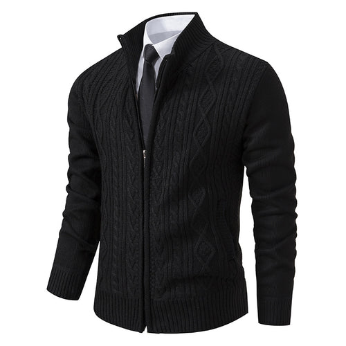 Knitted jacket for men with high collar and zipper Lune London