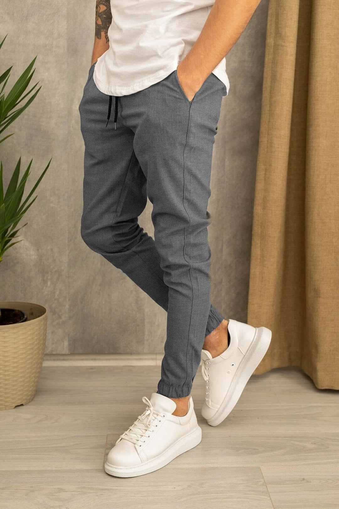 Lune London Men's Sport Leisure Pants with Elastic Waist and Side Pockets