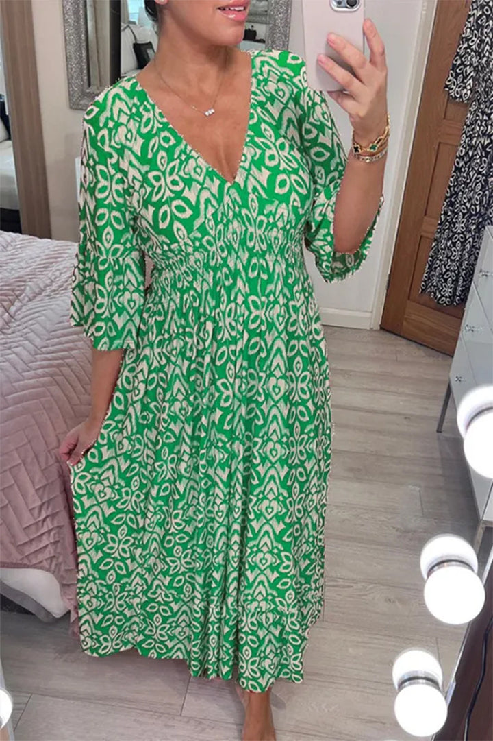 Maxi dress for women with V-neck and striking floral pattern Lune London