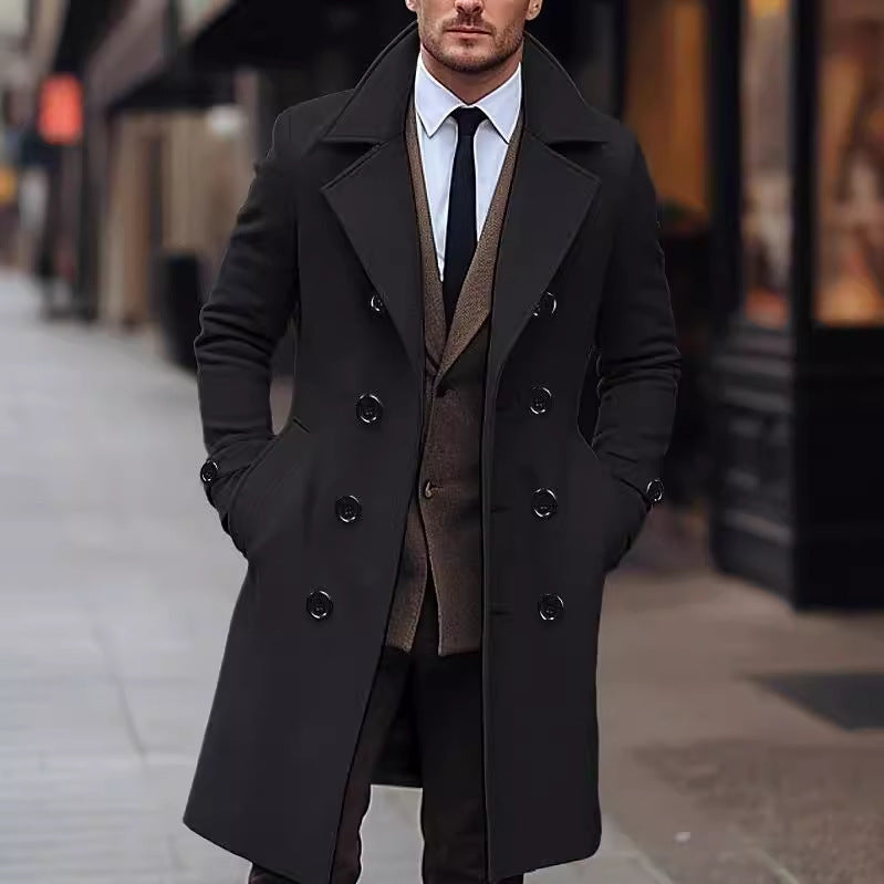 Elegant wool coat for men with double-breasted buttons and large lapels Lune London