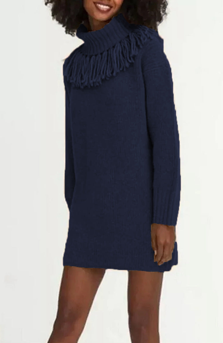 Knit dress for women with fringed collar and ribbed sleeves Lune London