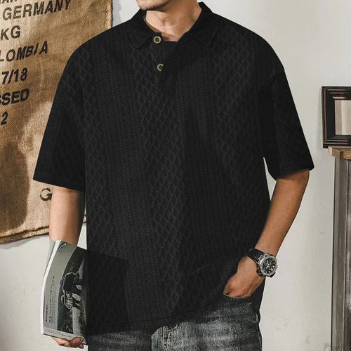 Casual polo for men with textured surface and button placket Lune London