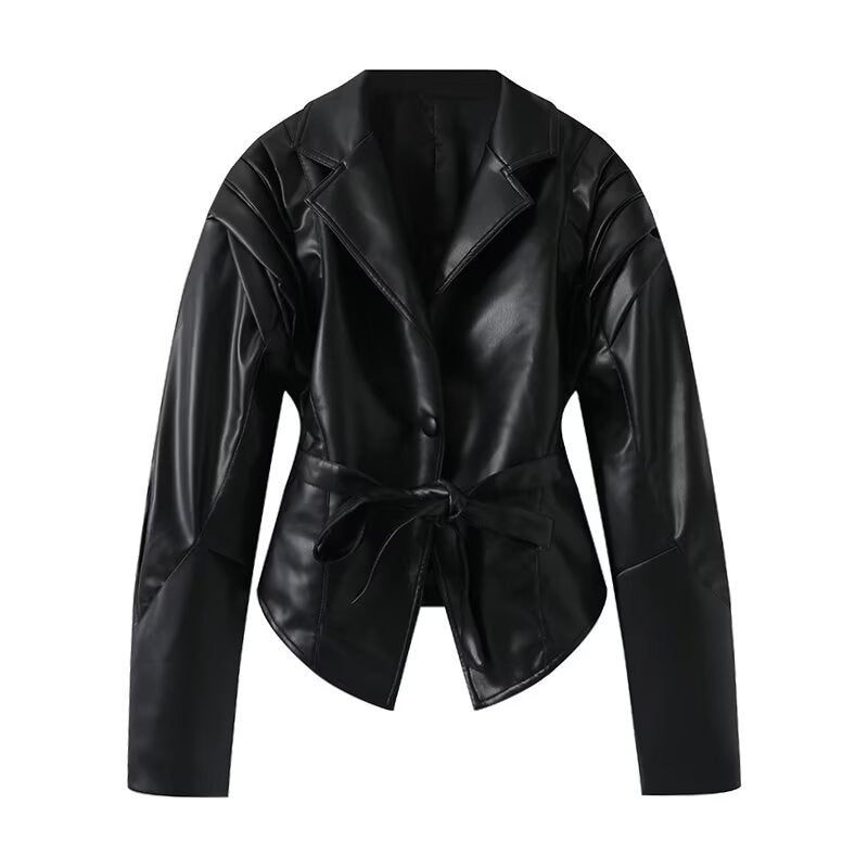 Ladies Elegant Jacket with Textured Details and Waist Belt Lune London