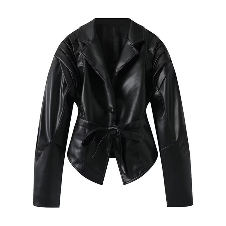 Ladies Elegant Jacket with Textured Details and Waist Belt Lune London