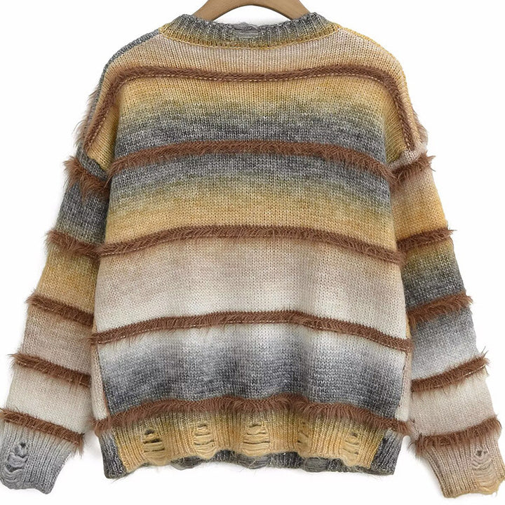 Casual women's sweater with V-neck and striped pattern Lune London