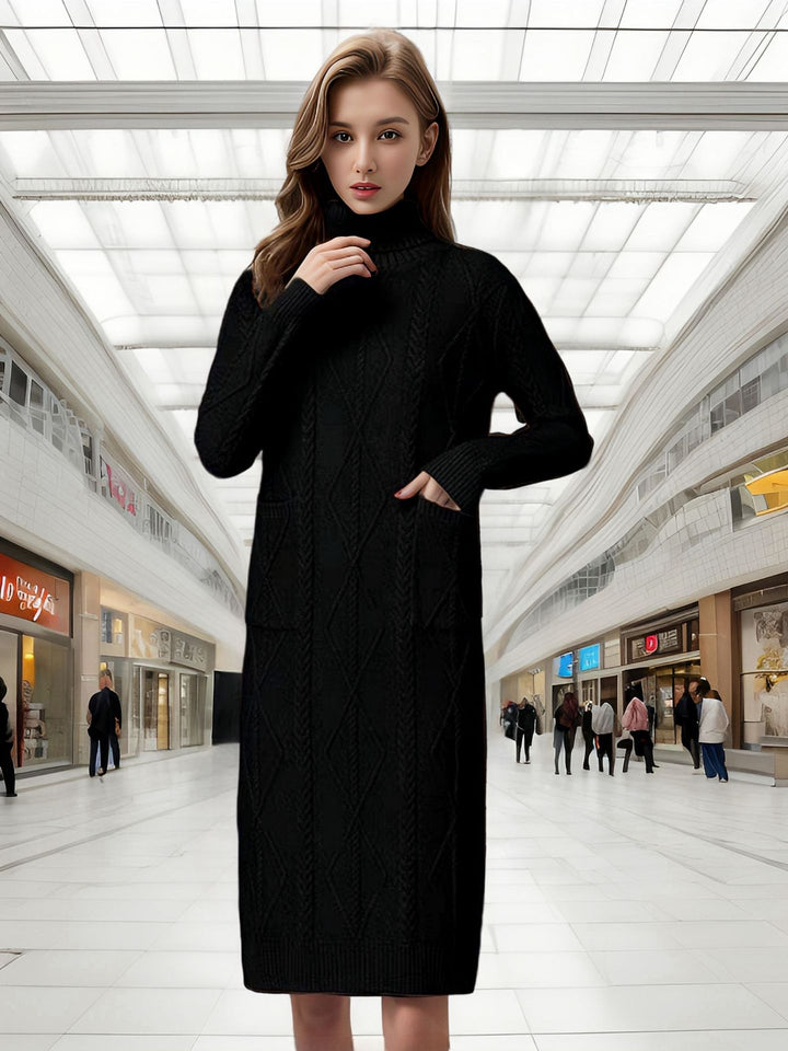 Knit dress for women with a high collar and an elegant weaving pattern Lune London