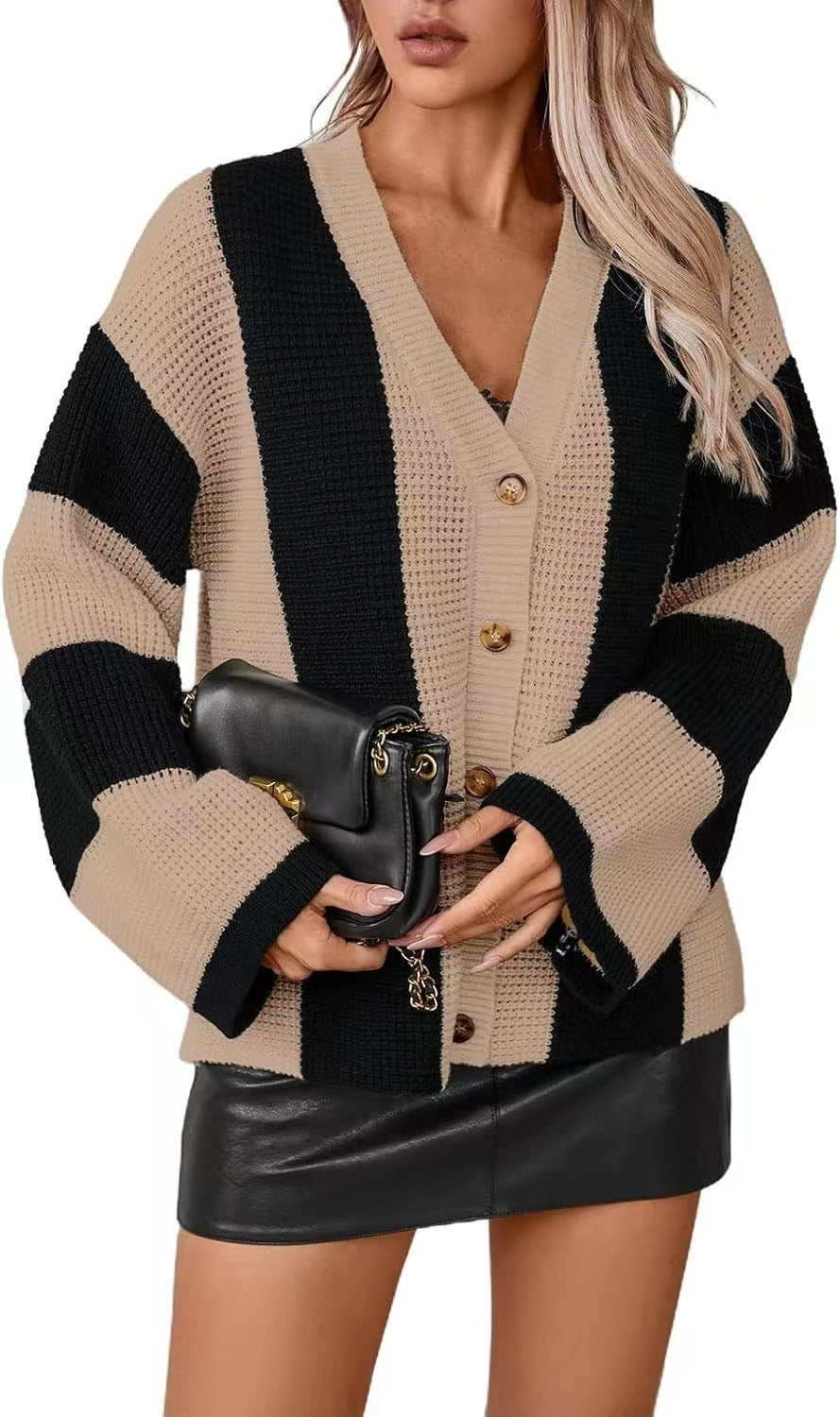 Ladies stylish cardigan with wide block stripes Lune London
