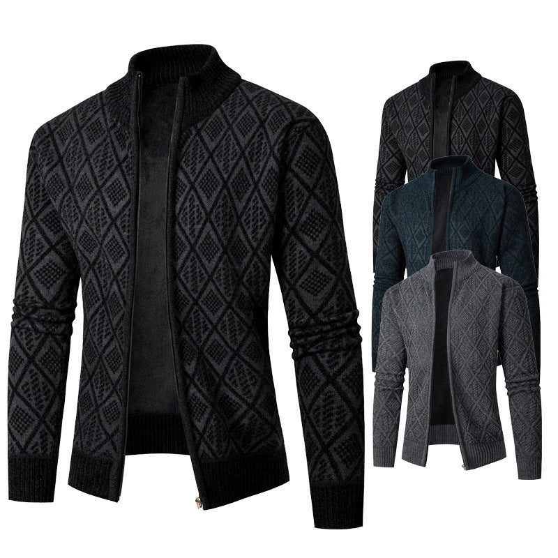 Men's knitted jacket with a diamond pattern and high collar Lune London