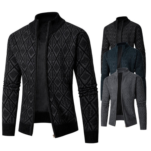 Men's knitted jacket with a diamond pattern and high collar Lune London
