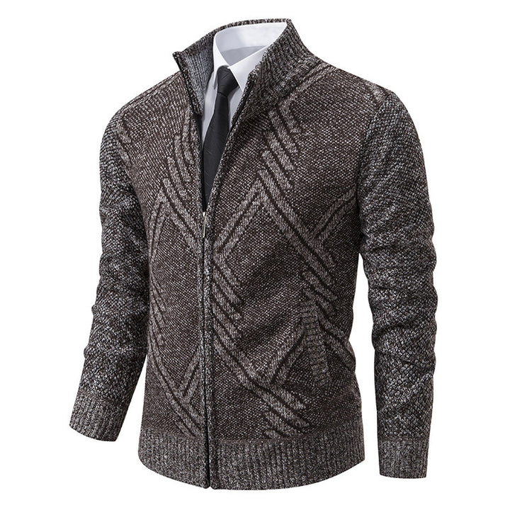 Elegant knitted jacket for men with 3D pattern and high collar Lune London