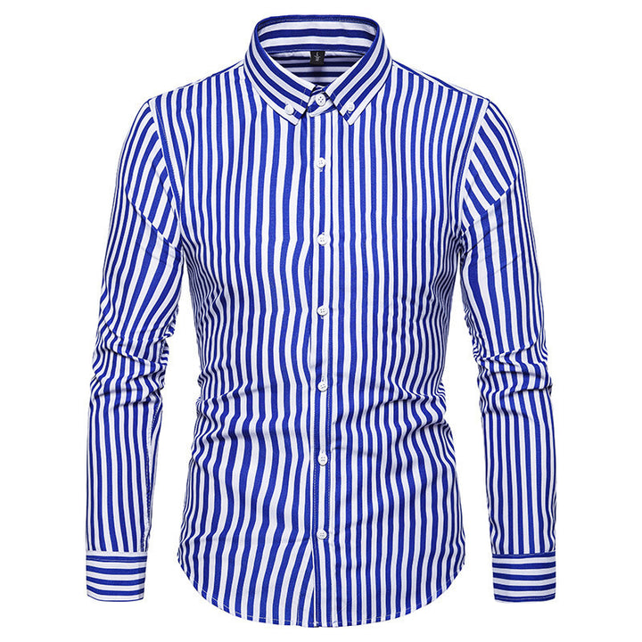 Man Modern Long Sleeve Shirt with Fine Stripes and Classic Collar Lune London
