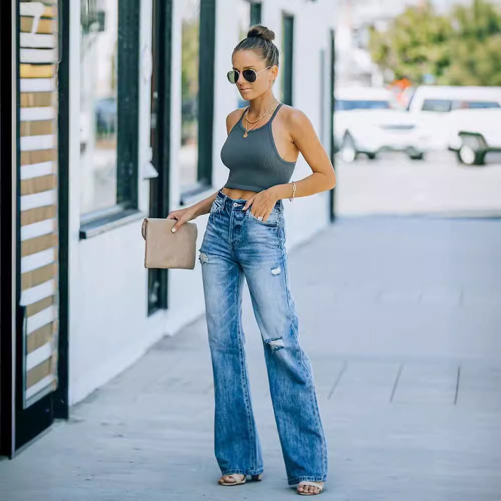 Casual high-waisted women's jeans with wide leg Lune London