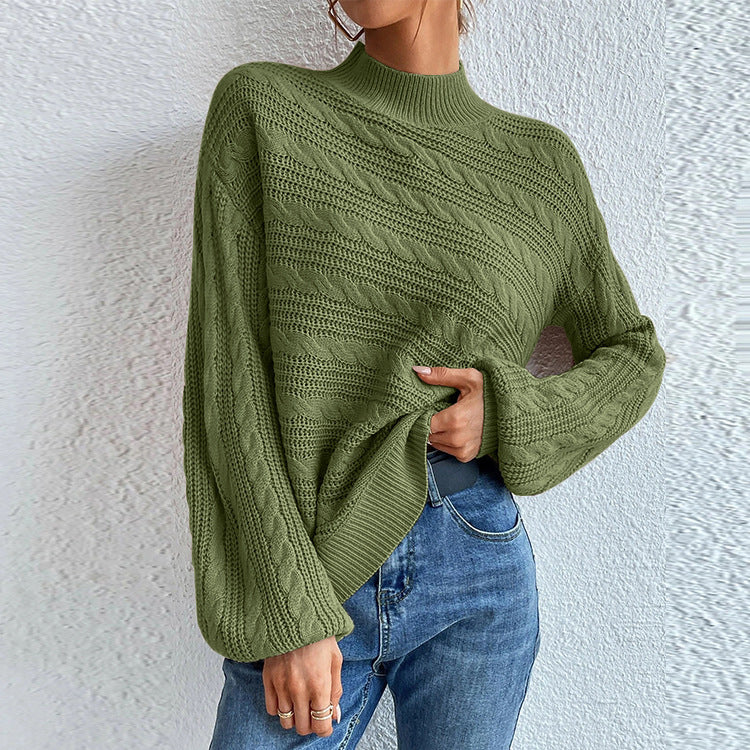 Knitted pullover for women with high collar and structured pattern Lune London