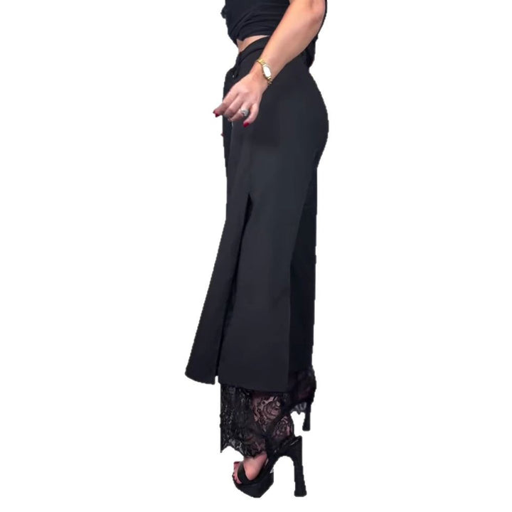 Pantalons longs élégants pour femmes avec de la dentelle transparente et des fentes Chic & Stil