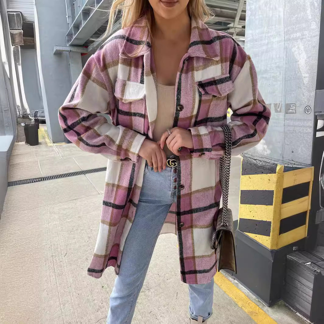 Women's flannel shirt with plaid pattern and breast pocket Lune London