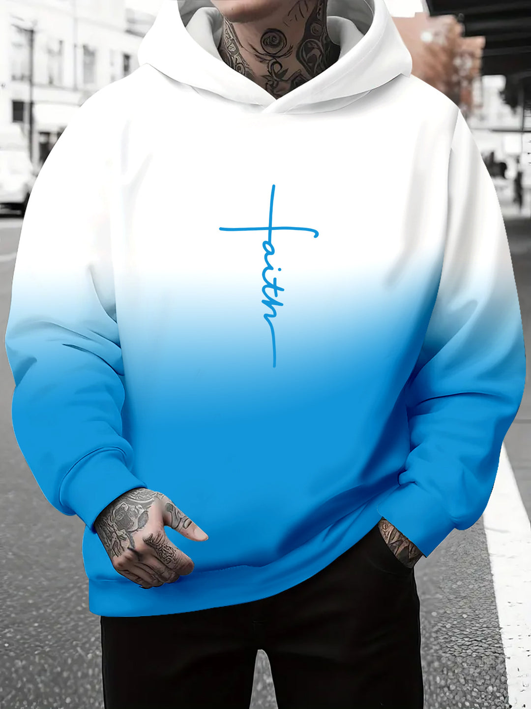Men's hoodie with a subtle gradient of colors and an inspiring inscription Lune London