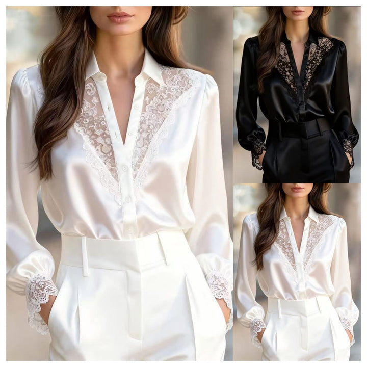 Ladies elegant blouse with romantic lace accents Lune London