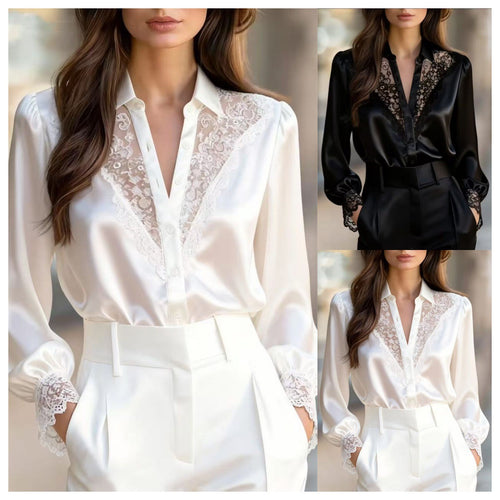 Ladies elegant blouse with romantic lace accents Lune London