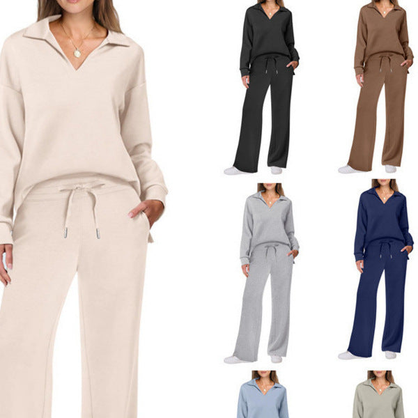Ladies casual set with large collar and comfortable loose pants Lune London