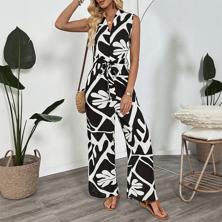 Sleeveless jumpsuit for women with belted waist and wide legs Lune London