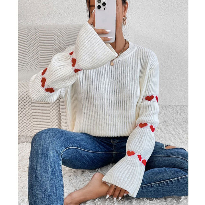 Pull en tricot pour femmes avec des appliqués en forme de cœur et des manches larges Chic & Stil