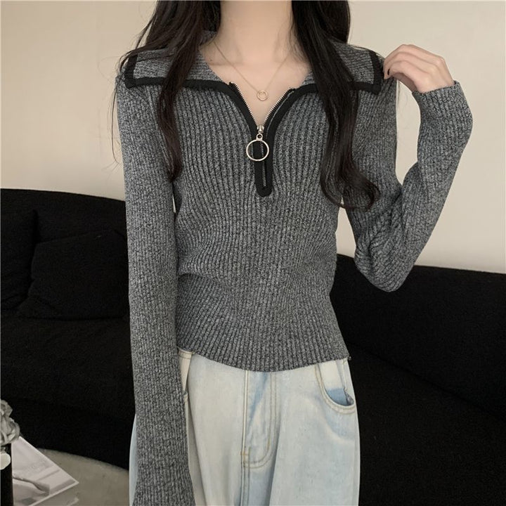 Pull à zip à la mode pour femmes avec structure côtelée Chic & Stil