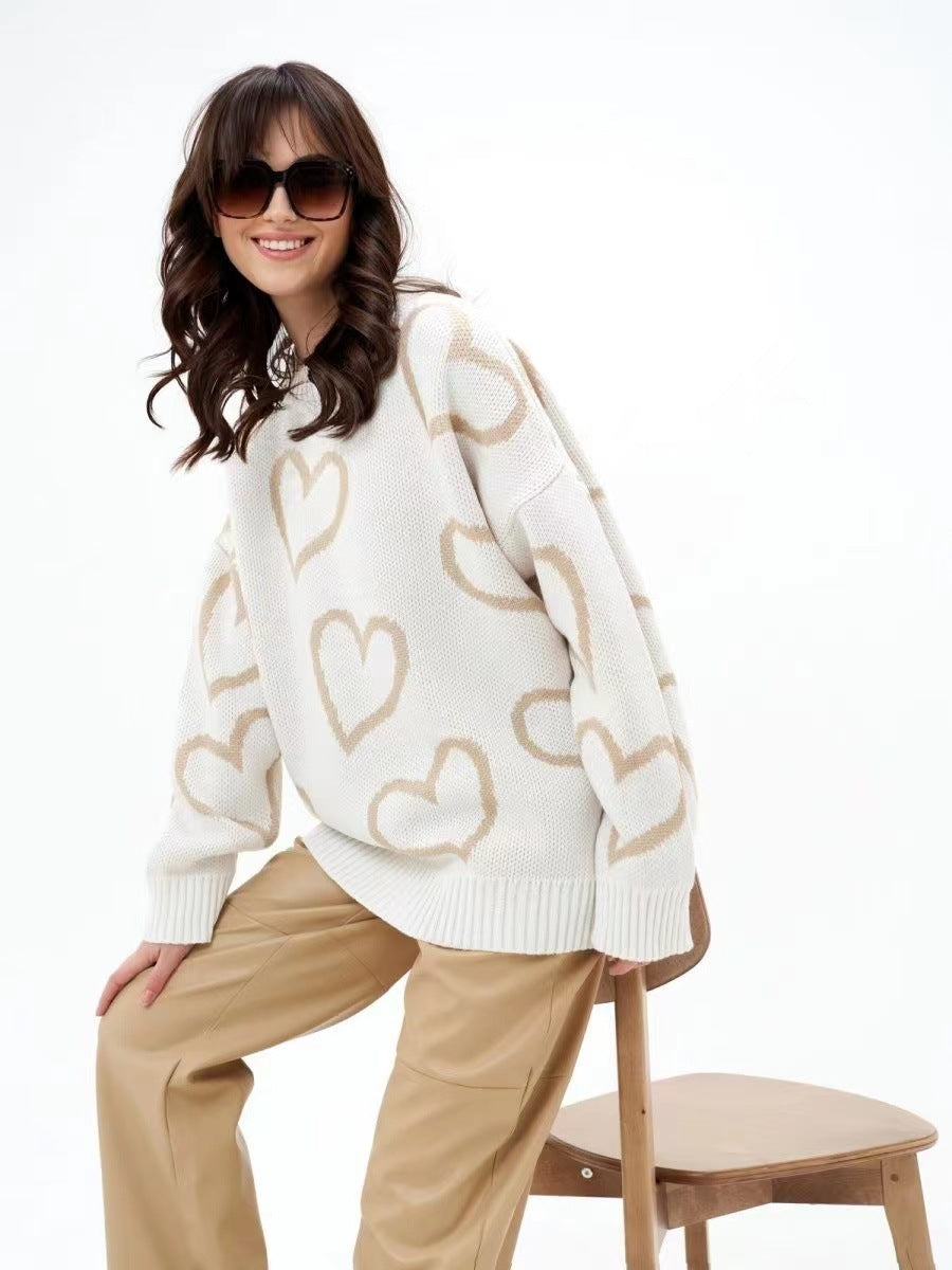 Oversized sweater for women with heart pattern and relaxed fit Lune London