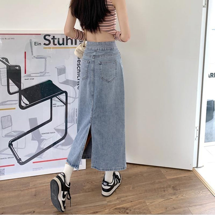 Jupe en denim midi décontractée pour femmes avec fentes sur les côtés Chic & Stil