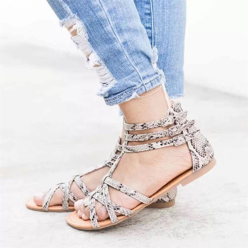 Women’s strappy sandals with graphic pattern and adjustable ankle strap Lune London